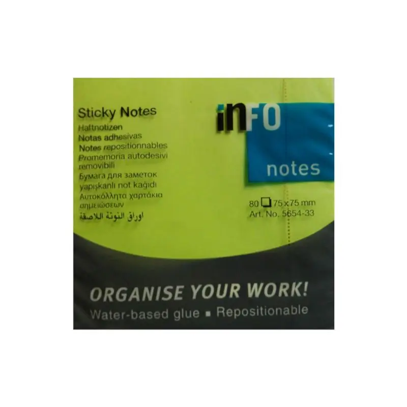 Nota Adhesiva Infonote 3X3 Verde Neon 12 Piezas 5654-33 – Acosa